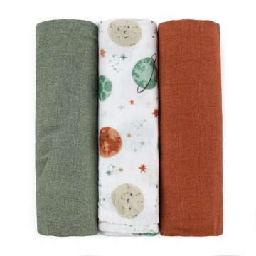 PETITE&MARS Bambusova muslinska plenička 3 kosi Moussy Celestial Planets 68 x 68 cm