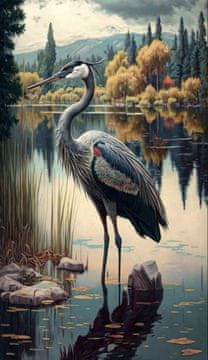 NORIMPEX Diamantna slika Žerjav na jezeru 30x40cm