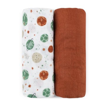 PETITE&MARS Bambusova muslinska odeja 2 kosa Megleni nebesni planeti 120 x 120 cm