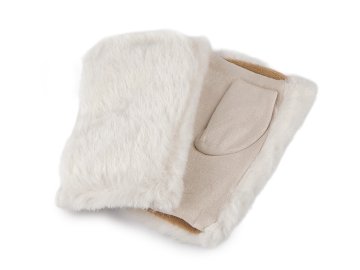 Ženske rokavice brez prstov s krznom - kremasta svetloba