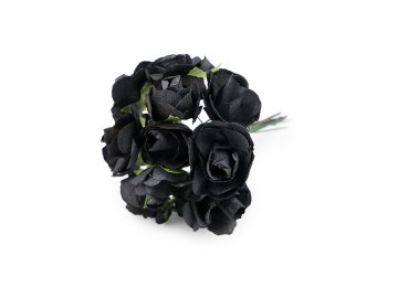 Umetne papirnate mini vrtnice na žici - črne (12 kosov)