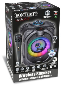 Bontempi Brezžični zvočnik z dinamičnim mikrofonom, svetlobnimi učinki in zaslonom