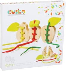 CUBIKA 14811 Igrača za vezanje sadja - komplet 3 lesenih igrač za vezanje - 6 lesenih elementov, 3 vezalke