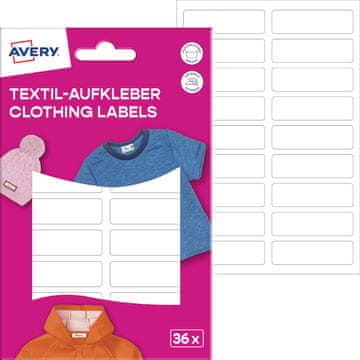 Avery Zweckform etikete za označevanje tekstila ETVET36, bele, ročno pisanje s permanentnim markerjem, primerne za pralni stroj do 40 °C , 45 x 13 mm, 36 etiket/zavitek