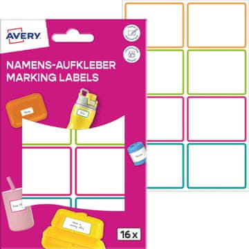 Avery Zweckform etikete za označevanje šolskih potrebščin in drugih predmetov, NAME16C, ročno pisanje s permanentnim markerjem, primerno za pomivanje v pomivalnih strojih, 33 x 46 mm, 16 etiket/zavitek