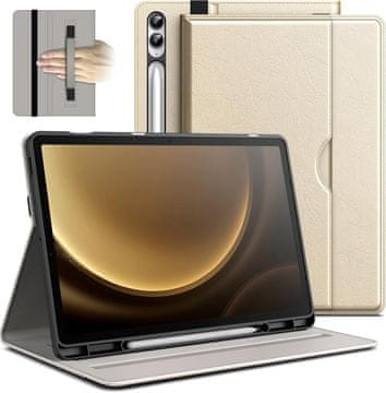 Nikcorp Zaščitni etui ovitek za Samsung Galaxy Tab S9 FE+ 12.4, bež barve, z držalom za S Pen in funkcijo stojala