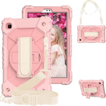 Nikcorp Vzdržljiv zaščitni ovitek za iPad 10.2 (2019-2021) s 360° vrtljivim ročajem in naramnim pasom, roza barve