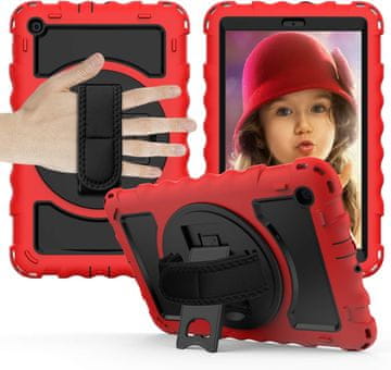 Nikcorp Vrtljiv zaščitni etui za iPad 10.2 (2019-2021) z držalom za pisalo in ročnim pasom, 360° stojalo, rdeč