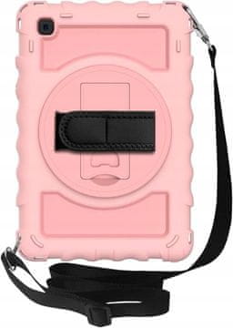 Nikcorp Zaščitni ovitek za iPad 10.2 (2019-2021) z vrtljivim stojalom in ramenskim paščkom, roza barve