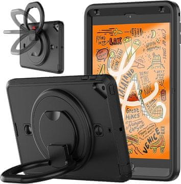 Nikcorp Zaščitni ovitek za iPad Mini 5/4 7,9" s 360° vrtljivim stojalom, ročajem in snemljivim ramenskim pasom, črn