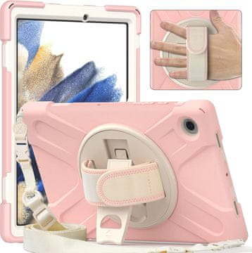 Nikcorp Oklepna torbica za Samsung Galaxy Tab A7 Lite T220/T225, 360° vrtljivo stojalo, ročni in naramni pas, roza