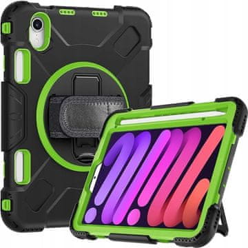 Nikcorp Vzdržljiv zaščitni ovitek za iPad Mini 6 8.3" (2021) z vrtljivim stojalom in naramnim pasom, zelen