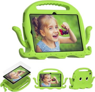 Nikcorp Otroški zaščitni ovitek za iPad Pro/Air 3 10.5 v obliki hobotnice | Trpežna TPU pena | Zelen