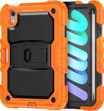 Nikcorp Oklepni ovitek za iPad Mini 6 8,3" (2021) z vgrajenim stojalom in naramnim pasom, oranžen
