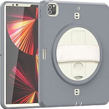 Nikcorp Oklepni ovitek za iPad Pro 12.9 (2021/2020/2018) s 360° vrtljivim stojalom, paščkom za roko in naramnico, siv