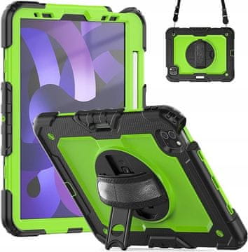 Nikcorp Oklepni zaščitni etui za iPad Air 5/4 in Pro 11 z vrtljivim stojalom 360° in naramnim pasom, zelen
