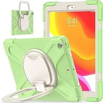 Nikcorp Oklepni ovitek za iPad 10.2 (2019-2021) z vrtljivim 360° stojalom in ročajem, robustna zaščita, zelen