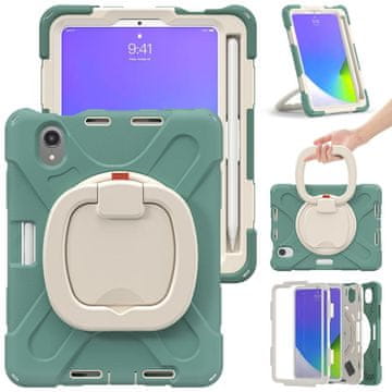 Nikcorp Oklepni etui za iPad Mini 6 (zelen) | 360° vrtljivo stojalo, ročaj in držalo za pisalo | Robustna zaščita pred padci