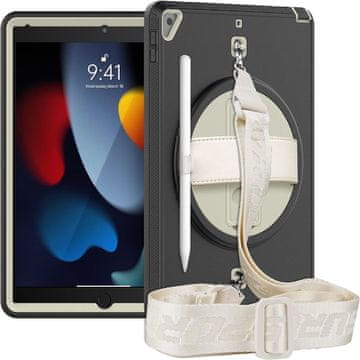 Nikcorp Ovitek za iPad 10.2 (9/8/7 gen), Air 3 10.5, Pro 10.5 | 360° vrtljivo stojalo in ramenski pas, trpežna zaščita, siv