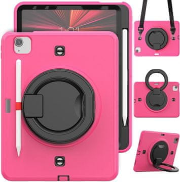 Nikcorp Zaščitni ovitek za iPad Pro 11 (2021/2020/2018) z vrtljivim stojalom, nosilcem za pisalo in naramnim pasom, roza