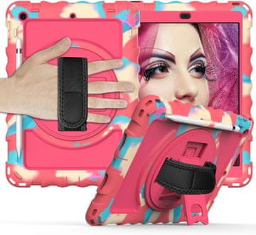Nikcorp Vzdržljiv zaščitni etui za iPad 6/5/Pro 9.7 z vrtljivim stojalom, ročajem in naramnim pasom, roza barve