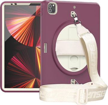 Nikcorp Vzdržljiv zaščitni etui za iPad Pro 11/Air 5/4 z vrtljivim stojalom, ročajem in ramenskim pasom, bordo