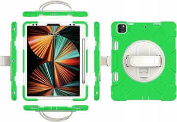 Nikcorp Vzdržljiv ovitek za iPad Pro 12.9 (2021-2018) z vrtljivim stojalom, ročajem in prostorom za pisalo, zelen