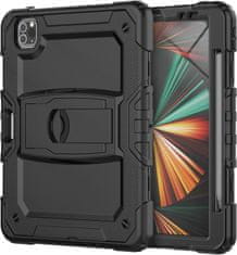 Nikcorp Vzdržljiv zaščitni ovitek za iPad Air 5/4 in Pro 11" s stojalom, ročajem, prostorom za pisalo in ramenskim pasom, črn