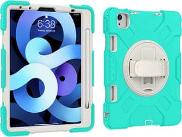 Nikcorp Vzdržljiv ovitek za iPad Air 5/4 10.9, 360° vrtljivo stojalo, ročaj in prostor za pisalo, mint