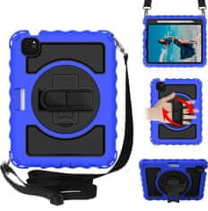 Nikcorp Vzdržljiv zaščitni ovitek za iPad Air 4 10.9 z vrtljivim stojalom, ročajem in ramenskim pasom, moder