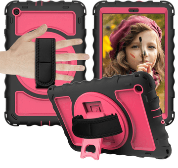 Nikcorp Oklepni zaščitni etui za iPad 10.2 (2019-21) z vrtljivim stojalom in ramenskim pasom, roza