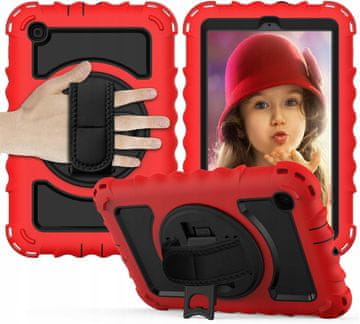 Nikcorp Vzdržljiv zaščitni ovitek za Samsung Galaxy Tab 8.0 z vrtljivim stojalom, ročajem in snemljivim ramenskim pasom, rdeč