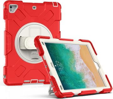 Nikcorp Oklepni ovitek za iPad 9/8/7 10.2" s 360° vrtljivim stojalom in ročajem, troslojna zaščita, rdeč