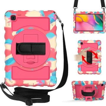 Nikcorp Vzdržljiv zaščitni etui za Samsung Galaxy Tab 8.0, 360° vrtljivo stojalo, ročaj in naramni pas, roza barva