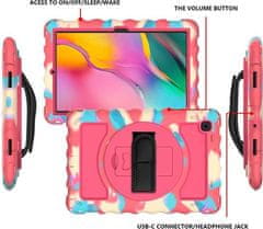 Nikcorp Vzdržljiv zaščitni etui za Samsung Galaxy Tab 8.0, 360° vrtljivo stojalo, ročaj in naramni pas, roza barva