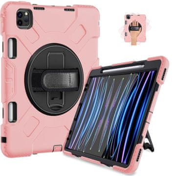 Nikcorp Vzdržljiv zaščitni etui za iPad Pro 11 (2018-2022) z vrtljivim stojalom, ročajem in prostorom za pisalo, roza