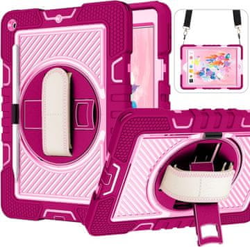 Nikcorp Vzdržljiv zaščitni etui za iPad 10.2 (9/8/7 gen) z vrtljivim stojalom, ročajem in ramenskim pasom, roza barve