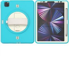 Nikcorp Vzdržljiv zaščitni ovitek za iPad Air 5/4 in Pro 11 z vrtljivim stojalom, ročajem in ramenskim pasom, turkizen