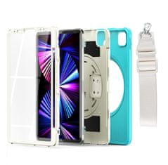 Nikcorp Vzdržljiv zaščitni ovitek za iPad Air 5/4 in Pro 11 z vrtljivim stojalom, ročajem in ramenskim pasom, turkizen