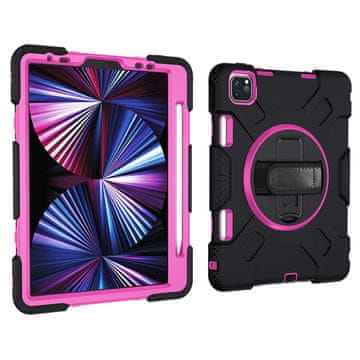 Nikcorp Vzdržljiv zaščitni ovitek za iPad Pro 11 (3/2/1) s 360° vrtljivim stojalom, ročajem in prostorom za pisalo, črn