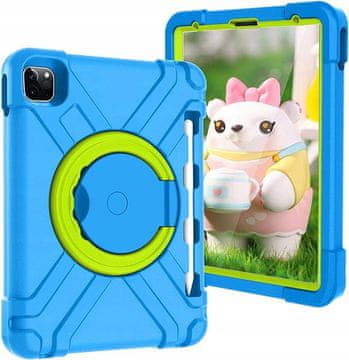 Nikcorp Vzdržljiv moder ovitek za iPad Air 5/4 in Pro 11 z vrtljivim 360° stojalom, ročajem in prostorom za pisalo