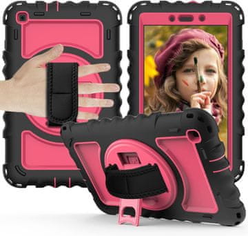 Nikcorp Vzdržljiv zaščitni etui za Samsung Galaxy Tab A 8.4, 360° vrtljivo stojalo, ročaj in ramenski pas, roza barve