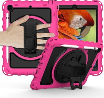 Nikcorp Vzdržljiv zaščitni etui za iPad 6/5/Pro 9.7 z vrtljivim stojalom, ročajem in naramnim pasom, roza barve