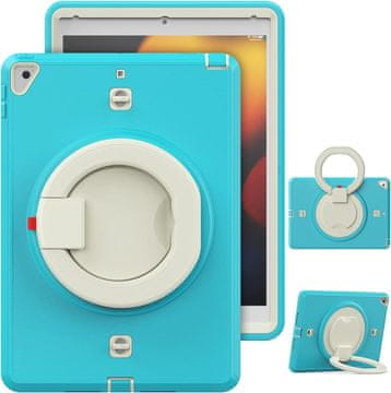 Nikcorp Vzdržljiv zaščitni etui za iPad 8/9 10.2" s 360° vrtljivim stojalom, ročajem in snemljivim naramnim pasom, turkizen