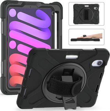 Nikcorp Vzdržljiv ovitek za iPad Mini 6 (8,3") s 360° vrtljivim stojalom, držalom za pisalo in ročajem, črn