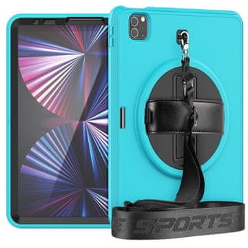 Nikcorp Vzdržljiv zaščitni ovitek za iPad Pro 11 (2021/2020/2018) z vrtljivim stojalom, ročajem in ramenskim pasom, moder