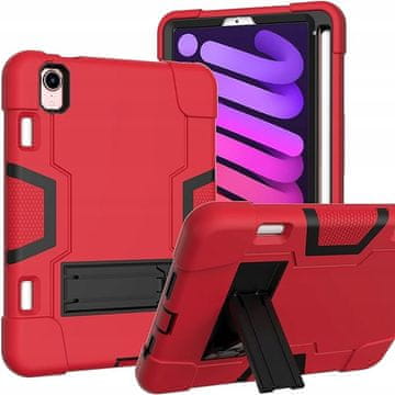 Nikcorp Oklepni etui za iPad Mini 6 (8.3") s stojalom in držalom za pisalo, trpežen ovitek za tablico, rdeč