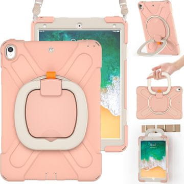 Nikcorp Vzdržljiv zaščitni ovitek za iPad Air 3/Pro 10.5, 360° vrtljivo stojalo, ročaj in ramenski pas, roza