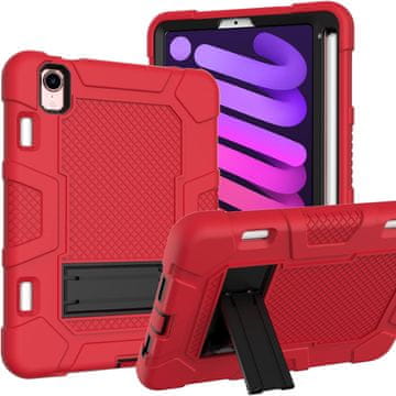 Nikcorp Oklepni etui za iPad Mini 6 (8.3") s stojalom in držalom za pisalo, trpežen ovitek za tablico, rdeč