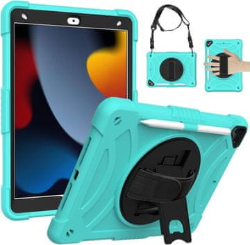 Nikcorp Vzdržljiv zaščitni etui za iPad 10.2" (9/8/7 gen) z vrtljivim stojalom, ročajem in ramenskim pasom, mint barve